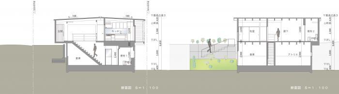 道路寺の家・断面図