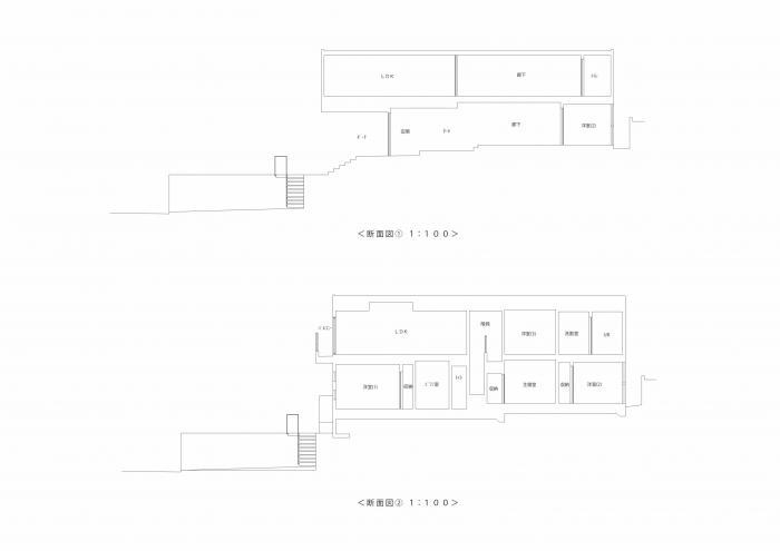 向山の家・断面図 向山の家・断面図