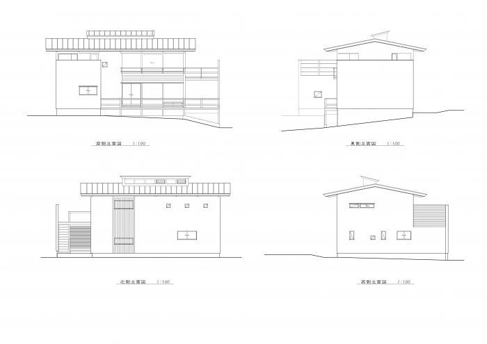 「高台に建つ我が家~2世帯住居~」 の立面図 「高台に建つ我が家~2世帯住居~」 の立面図